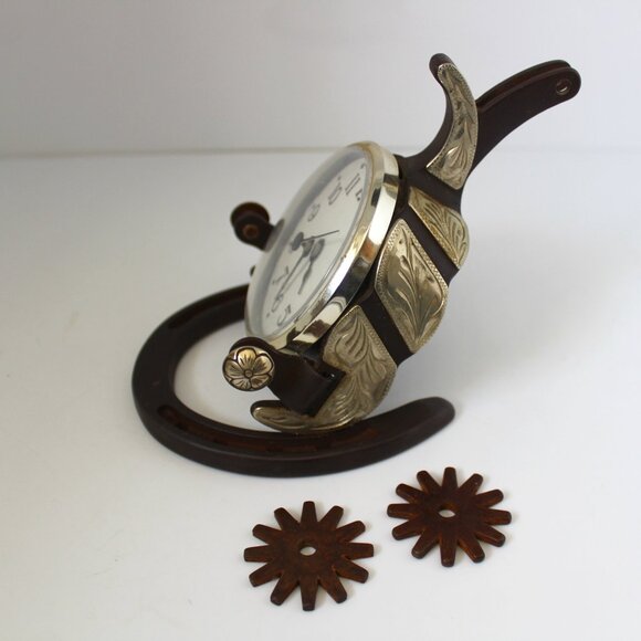 Vintage Equestrian Stirrup Horseshoe Clock With Silver Accents - Picture 1 of 15
